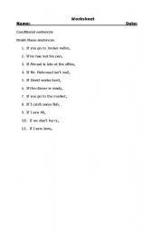 English worksheet: conditional sentences