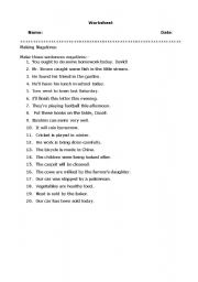 English worksheet: negative sentences