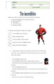 English Worksheet: The Incredibles