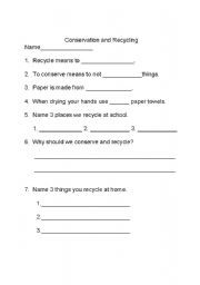 English Worksheet: Conservation and Recycling