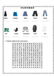 Clothes Wordsearch