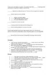 English Worksheet: comments for report cards