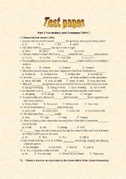 English worksheet: test paper on vocabulary and grammar