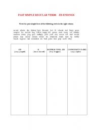 English Worksheet: PAST SIMPLE REGULAR ENDINGS