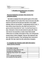 English Worksheet: reading test