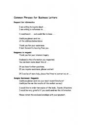 English Worksheet: Common Phrases for Business Letters