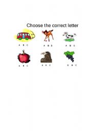 English worksheet: choose the correct letter