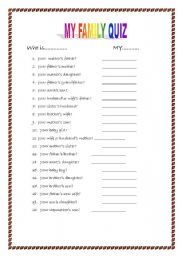 English Worksheet: family quiz