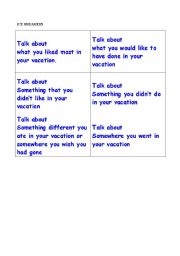 English worksheet: Ice breakers to after the vacation