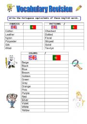 English Worksheet: Vocabulary revision - fabrics, patterns and colours + exercises