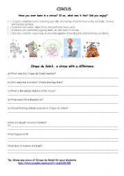 English worksheet: Cirque de Soleil