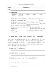 English worksheet: A worksheet for revision: reading comprehension, gap fill in, the time...etc.