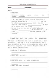 English Worksheet: A worksheet for revision: reading comprehension, gap fill in, the time...etc.