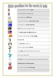 English Worksheet: Asking questions (present tense of to be)