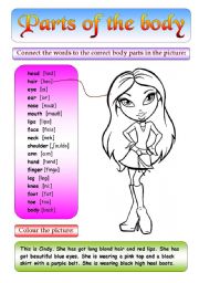 English Worksheet: Parts of the body - Girls (+BW)