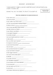 English Worksheet: PRACTICING SHORT ANSWERS!