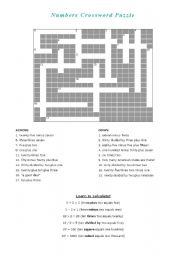 English worksheet: NUMBERS CROSSWORD PUZZLE