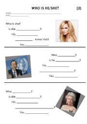 English worksheet: Who is she/he? (2)