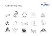 English worksheet: Paint only the toys