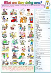 English Worksheet: What are they doing now? (Present Continuous - exercises) Fully editable