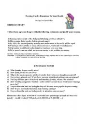 English Worksheet: Piercing Can Be Hazardous To Your Health
