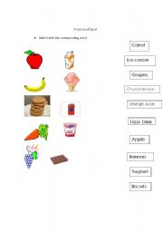 English worksheet: Matching :Fruits and food