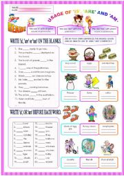 English Worksheet: USAGE OF IS - ARE- AM