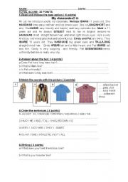 English Worksheet: Test-physical description, clothes and personality
