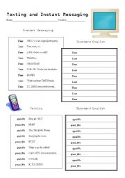 English worksheet: Text & IM sample conversations