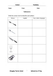 English worksheet: tablewares