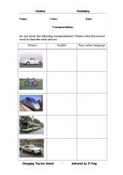 English worksheet: transportation