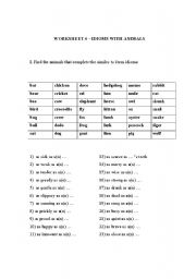 English worksheet: exercises with idioms -animals