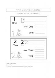 English worksheet: Numbers 1 and 2