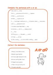 English worksheet: A or An?