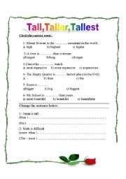 English Worksheet: Tall ,Taller,Tallest