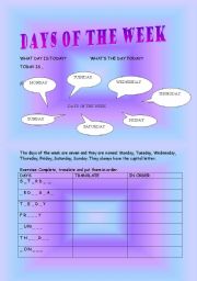 English worksheet: days of the week