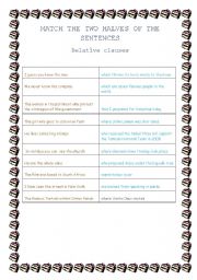 English Worksheet: RELATIVE CLAUSES MATCHING ACTIVITY