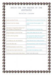 English Worksheet: RELATIVE CLAUSES MATCHING ACTIVITY