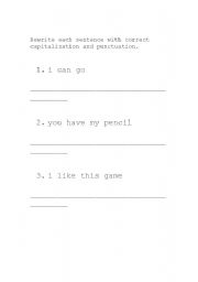 English worksheet: Capitalization and Punctuation (periods and question marks)