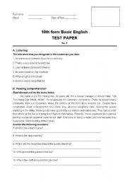 English worksheet: 45minutes test