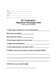 English Worksheet: Scavenger Hunt Classroom