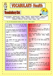 English Worksheet: Health Vocabulary and Exercises