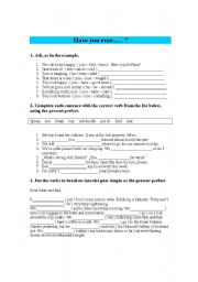 English worksheet: Have you ever....?