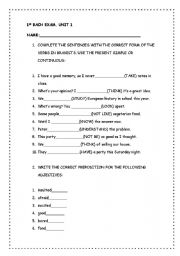 English Worksheet: exam for bachiller unit 1