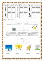 English Worksheet: Numbers, days, months ans seasons.