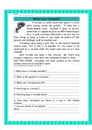 English Worksheet: WHAT IS A TORNADO? (reading comprehension)