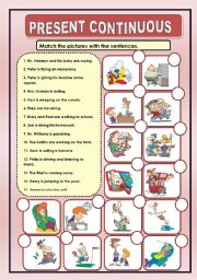 English Worksheet: PRESENT CONTINUOUS- MATCHING