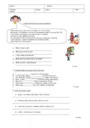 English Worksheet: Test Present Simple, jobs and family