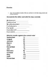 English worksheet: exercise for days and mounths