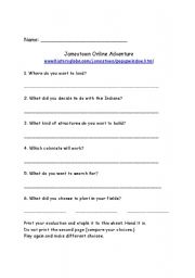 English Worksheet: Jamestown Online Adventure